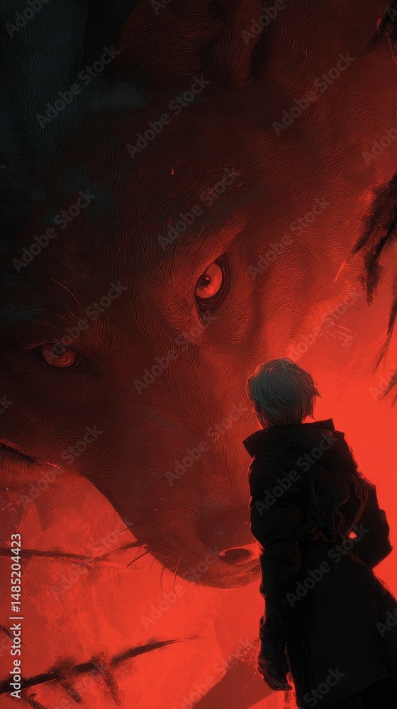 Poster mysterious creature encounter in a shadowy cavern.
