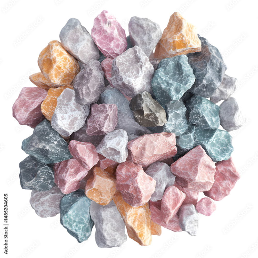 Poster vibrant collection of various colorful stones arranged in a circular design. the stones show a mix o