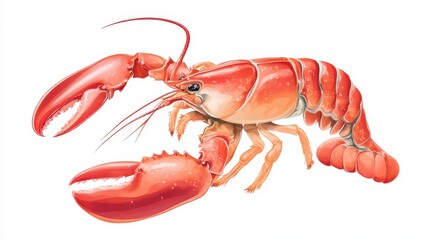 A detailed illustration of a red lobster showcasing its distinctive claws and body structure, emphasizing its aquatic features.