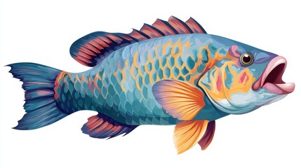 Fototapeta premium Vibrantly illustrated fish with intricate patterns and colors, showcasing marine life artistry.