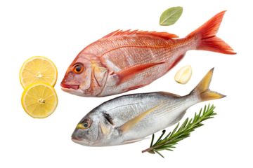 two fresh fish for cooking isolated on white background, PNG
