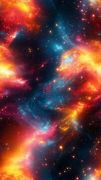 A vivid glitch art composition featuring an abstract explosion of fluid and colorful distortions. Dynamic motion, feeling of futuristic chaos and digital fragmentation. Image format 9:16 