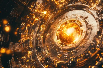 Fototapeta premium Glowing concentric circles, intricate metallic design