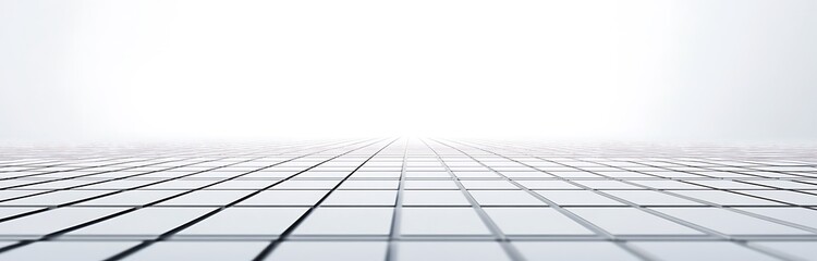 Perspective View of Glossy White Square Tiles with Black Grout Lines on White Background
