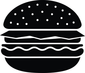 Classic Burger Silhouette Icon Bold Black Flat Design for Independence Day