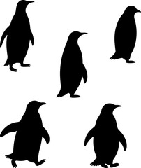 Naklejka premium Cute penguin silhouettes in various poses, perfect for children's books or educational materials.