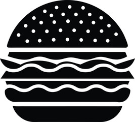 Classic American Hamburger Silhouette Icon Bold Black Flat Design
