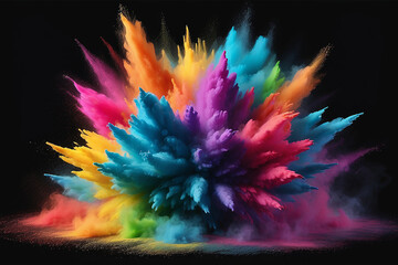 Rainbow dust powder explosion transparent PNG, isolated background. Dynamic blast eruption, vibrant colorful effect, lgbt, party, celebration, festival, color run element