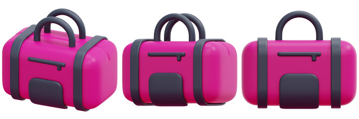Set of Pink and Gray Stitched Sport Bags 3d Render Icon Illustration
