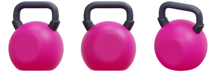 Set of Pink Kettlebells with Gray Handles 3d Render Icon Illustration