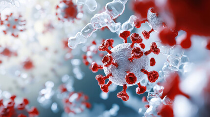 Microscopic view of virus particles showcasing health risks and disease transmission, emphasizing importance of screening