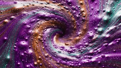 Hypnotic Macro Swirl of Purple, Gold & Teal Glitter Liquid Vortex - Powered by Adobe