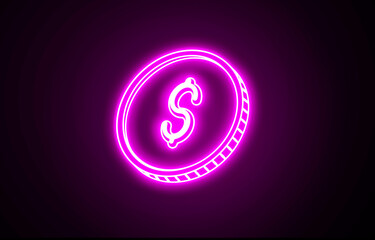 Neon Dollar Coin icon. Purple Color Dollar Coin icon. Crypto coin sign. Crypto currency icon.