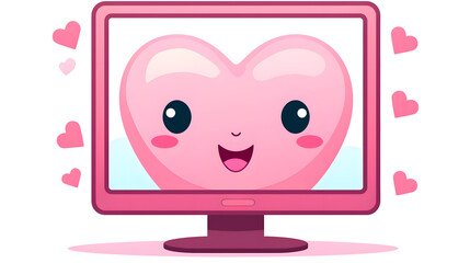 Kawaii Cute Happy Screen Monitor Cartoon Vector Illustration for Technology Concept Design