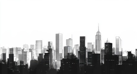 Elegant Monochrome Cityscape. Modern Urban Architecture in Minimalist Illustration