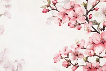 Obraz premium Elegant Wedding Invitation Template Featuring Pink Japanese Quince Blossoms and Ampersand Lettering on a Soft White Background