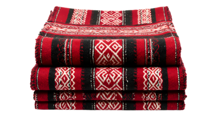 Indigenous woven textile showing geometric patterns on transparent background