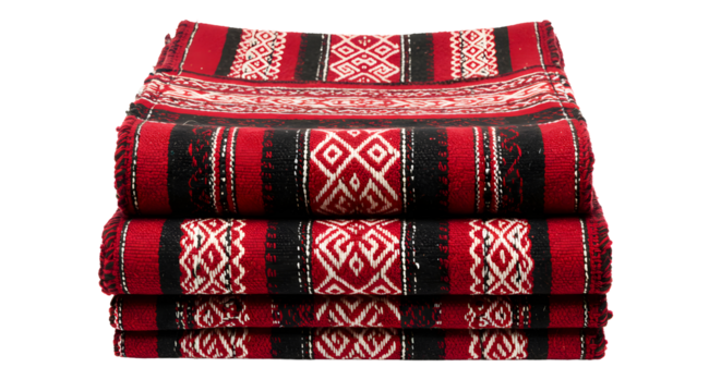 Indigenous woven textile showing geometric patterns on transparent background