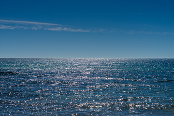 Sea and the sky on the beach Spiaggia Flumendosa near the town of Pula, Sardinia, Italy