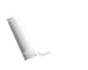 white torn paper rolled edge with space isolated on white background, PNG