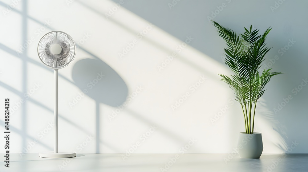 Poster minimalist floor-standing fan with simple form on light background