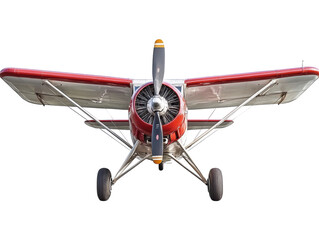 Isolated Front View Red and White Propeller Plane