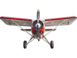 Isolated Front View Red and White Propeller Plane