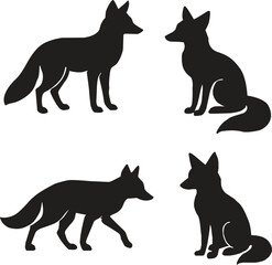 Fox Silhouette Vector Set – Simple Black Animal Icons on White Background
