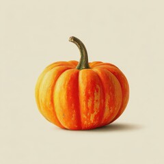 Close-up view of a small, vibrant orange pumpkin.