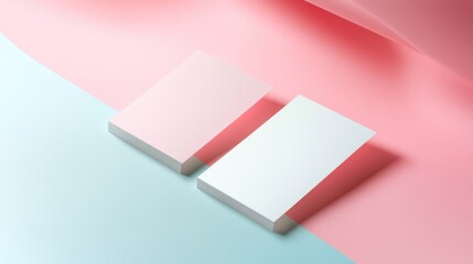 Pastel Pink and Blue Mockup: Two Blank Cards on Colorful Background