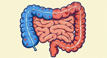 Intestinal Health Concept Featuring Healthy and Unhealthy Colon Illustration