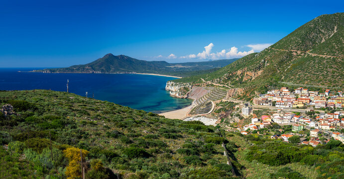 Panoramic view of Buggerru, Sardinia, Italy
