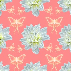 Butterfly and flower seamless pattern