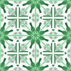 Abstract geometric seamless pattern. Hand drawn green ornaments on abstract illustration.
