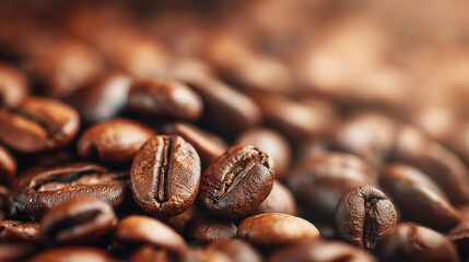 焙煎されたコーヒー豆の豊かな質感と深みのある茶色、濃厚な香りを捉えたクローズアップイメージ。コーヒーやカフェ、バリスタ、グルメ関連のコンテンツに最適です。