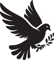 Obraz premium Dove Bird Black Silhouette Vector, Peace Symbol Clipart & Elegant Flying Bird Design