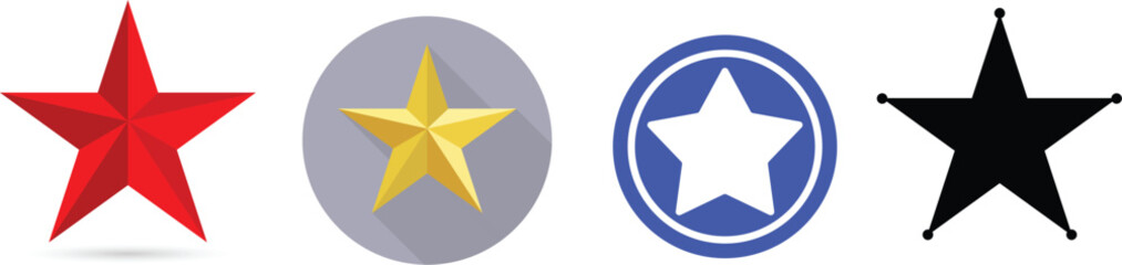 Different Star Shapes Isolated on White Background. Glossy Star Icon Flat Style. Star Sign.