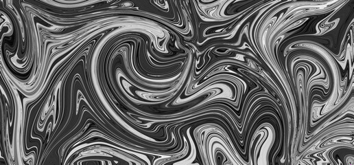 Abstract fractal background, Trendy creative black and white Iridescent web poster and web banner, swirl curves.