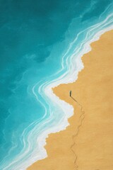 Obraz premium AI-powered sand art projection for children at beach, AI-powered recreation