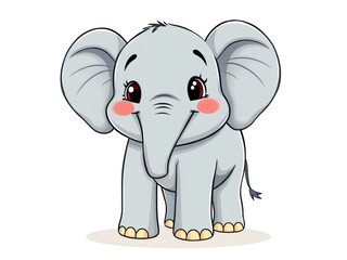 Naklejka premium Cartoon styled happy elephant baby isolated on white