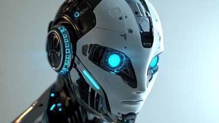 Futuristic robot head close up