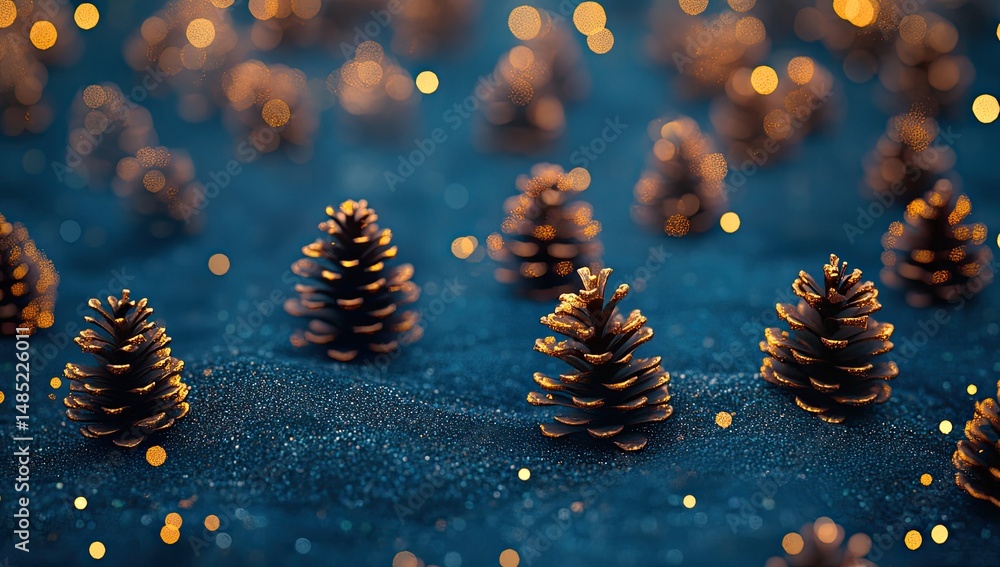 Fototapete a blue background with pine cones and snowflakes, creating an enchanting winter atmosphere for chris