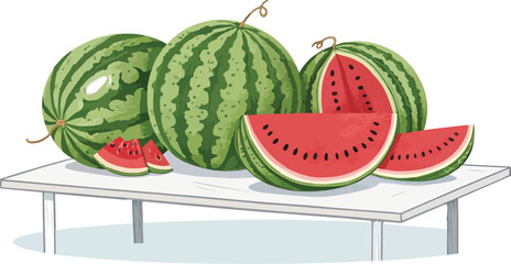 Watermelon vector design, Watermelon on table in white background Illustration vector design