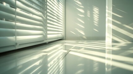 Obraz premium Sunlit Serenity: White Blinds and Gleaming Floor