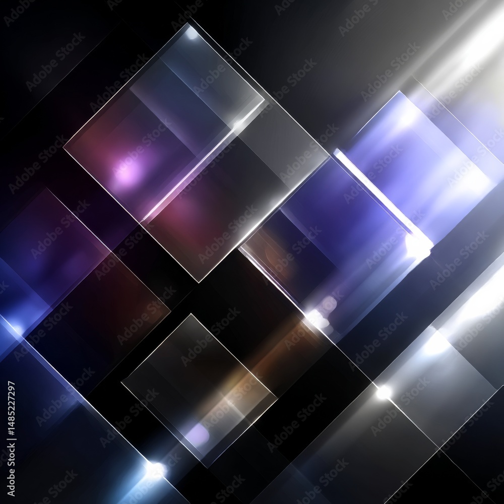Poster abstract glass cubes with light reflections on dark background: modern and minimalist design
