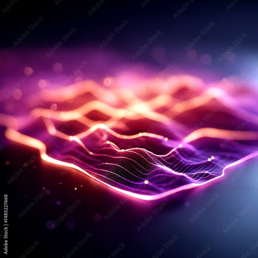 Poster abstract purple and orange glowing grid: modern technology visual representation