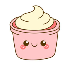Cute and Happy Cartoon Cupcake with Creamy Frosting Smiling Cheerfully in a Playful Style Perfect for Sweet Treat Illustrations and Designs