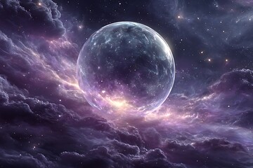 Obraz premium Celestial orb among nebulae and stars