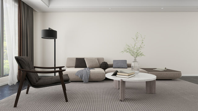 Modern minimalist living room with neutral decor