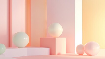 Pastel Geometric Scene with Balls
